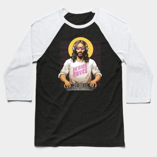 Funny Jesus Raves // DJ Jesus with Turntables Baseball T-Shirt